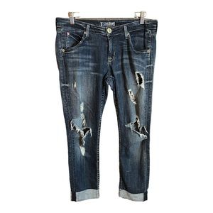 HUDSON distressed medium denim wash cuffed ankle jeans